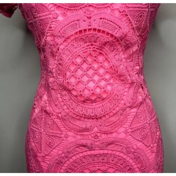 Superdown Pink Vita Open Back Mini Dress Size Small Lace Crochet Cocktail Event - Picture 4 of 12